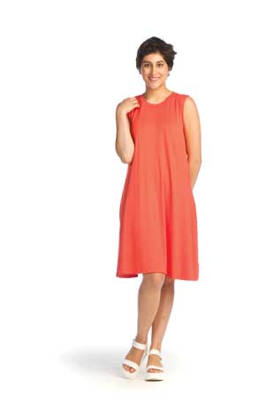PD-14518 - ALINE BAMBOO DRESS WITH POCKETS - Colors: CORAL, NAVY, TEAL, MAGENTA - Available Sizes:XS-XXL - Catalog Page:9 